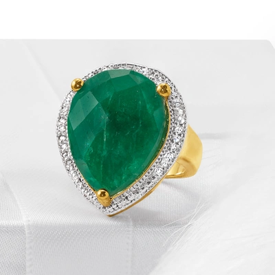 Ross-simons Emerald And . White Topaz Ring In 18kt Gold Over Sterling In Green