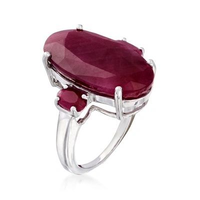 Ross-simons 3-stone Ruby Ring In Sterling Silver In Red
