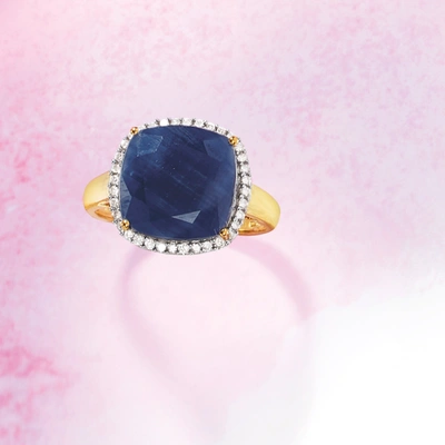 Ross-simons Sapphire And . Diamond Ring In 14kt Yellow Gold In Blue