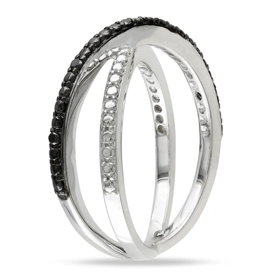 Shop Mimi & Max Black Diamond Crisscross Ring In Sterling Silver With Black Rhodium