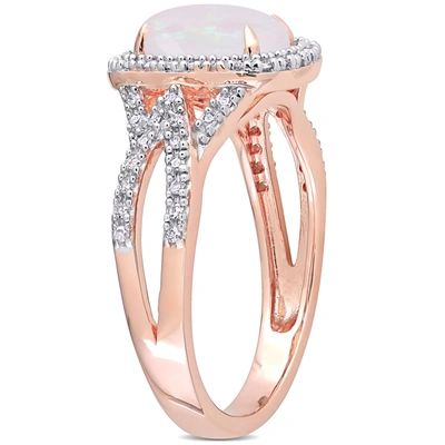 Mimi & Max 1 Ct Tgw Opal And 1/6 Ct Tw Diamond Oval Split Shank Ring In 10k Rose Gold In Pink