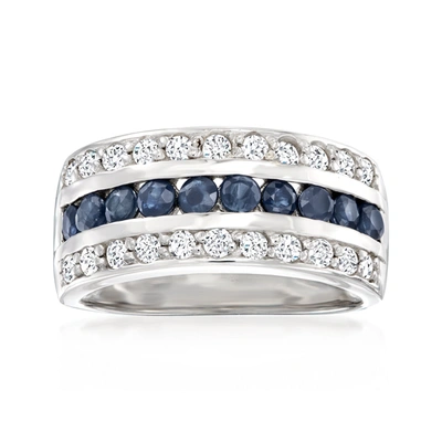 Ross-simons Sapphire And . White Topaz Multi-row Ring In Sterling Silver In Silver