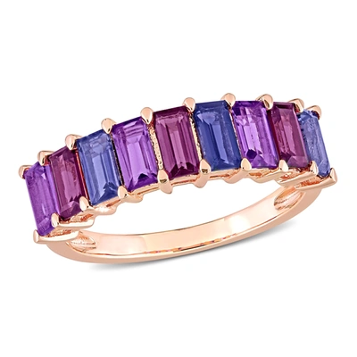 Shop Mimi & Max 2 1/6 Ct Tgw Baguette Amethyst-brazil Rhodolite And Iolite Semi-eternity Ring In Purple