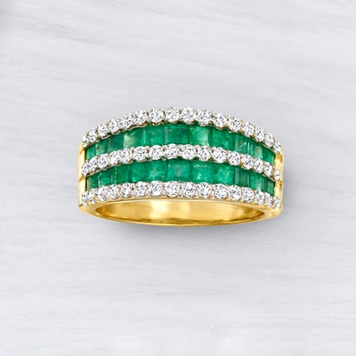 Ross-simons Emerald And . Diamond Multi-row Dome Ring In 14kt Yellow Gold In Multi