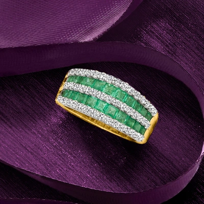 Ross-simons Emerald And . Diamond Multi-row Dome Ring In 14kt Yellow Gold In Multi