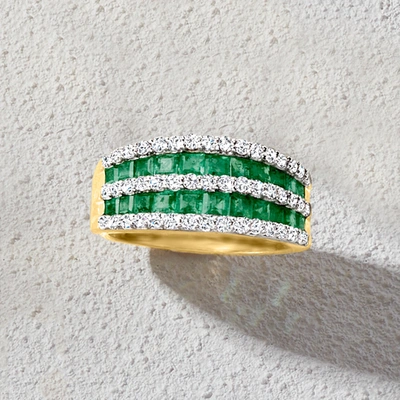 Ross-simons Emerald And . Diamond Multi-row Dome Ring In 14kt Yellow Gold In Multi