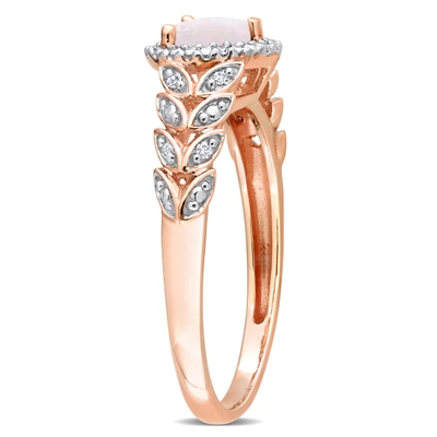 Mimi & Max 1/3 Ct Tgw Heart Shape Opal And Diamond Accent Halo Ring In 10k Rose Gold In Beige
