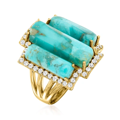 Ross-simons Turquoise And White Topaz Ring In 18kt Gold Over Sterling In Blue
