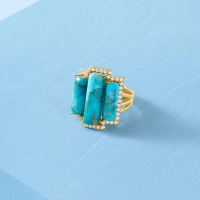 Ross-simons Turquoise And White Topaz Ring In 18kt Gold Over Sterling In Blue