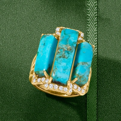 Ross-simons Turquoise And White Topaz Ring In 18kt Gold Over Sterling In Blue