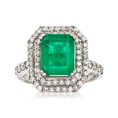 Shop Ross-simons Emerald And Diamond Ring In 14kt White Gold In Green