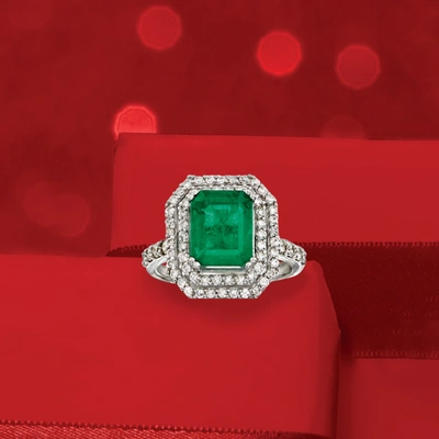 Ross-simons Emerald And Diamond Ring In 14kt White Gold In Green