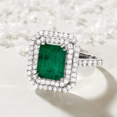 Shop Ross-simons Emerald And Diamond Ring In 14kt White Gold In Green