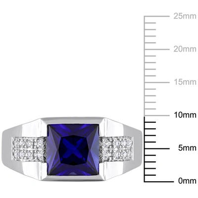 Shop Mimi & Max 3 1/4ct Tgw Created Blue And White Sapphire Men's Ring In 10k White Gold