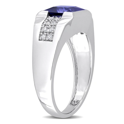 Shop Mimi & Max 3 1/4ct Tgw Created Blue And White Sapphire Men's Ring In 10k White Gold