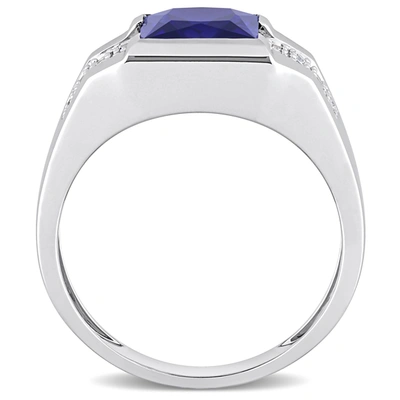 Mimi & Max 3 1/4ct Tgw Created Blue And White Sapphire Men's Ring In 10k White Gold In Blue