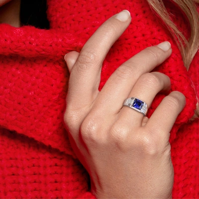 Mimi & Max 3 1/4ct Tgw Created Blue And White Sapphire Men's Ring In 10k White Gold In Blue