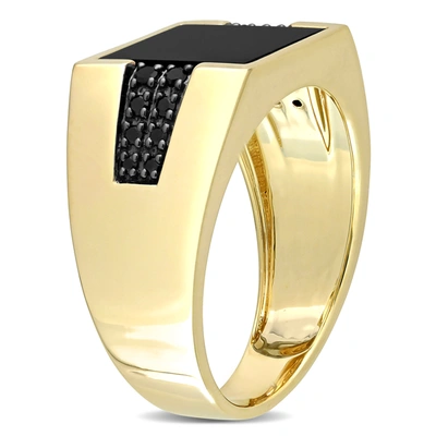Mimi & Max 8ct Tgw Black Onyx And 1/6ct Tw Black Diamond Men's Ring In 10k Yellow Gold In Black