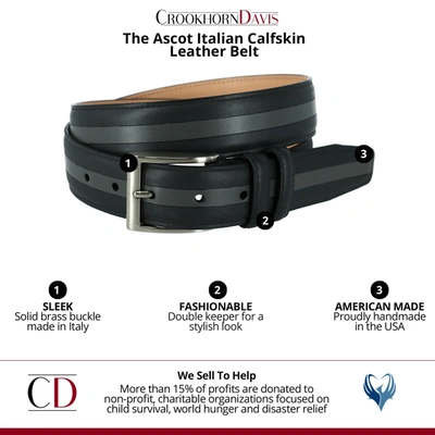 Crookhorndavis The Slate Italian Calfskin Two Tone Inlay Golf Leather Belt In Black
