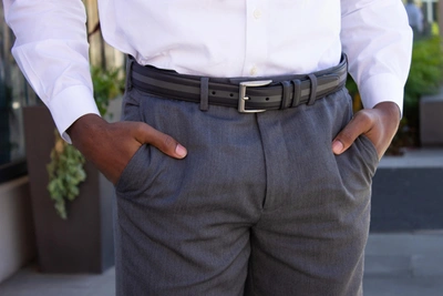 Crookhorndavis The Slate Italian Calfskin Two Tone Inlay Golf Leather Belt In Black