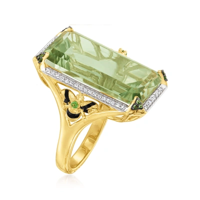 Shop Ross-simons Prasiolite And . White Topaz Bumblebee Ring With Black Enamel In 18kt Gold Over Sterling In Green