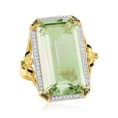 Ross-simons Prasiolite And . White Topaz Bumblebee Ring With Black Enamel In 18kt Gold Over Sterling In Green