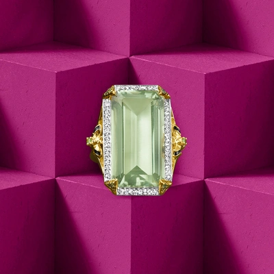 Ross-simons Prasiolite And . White Topaz Bumblebee Ring With Black Enamel In 18kt Gold Over Sterling In Green