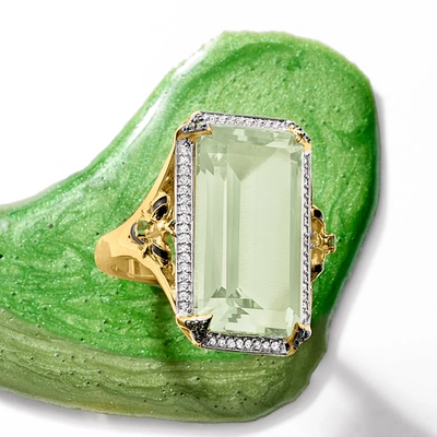 Ross-simons Prasiolite And . White Topaz Bumblebee Ring With Black Enamel In 18kt Gold Over Sterling In Green