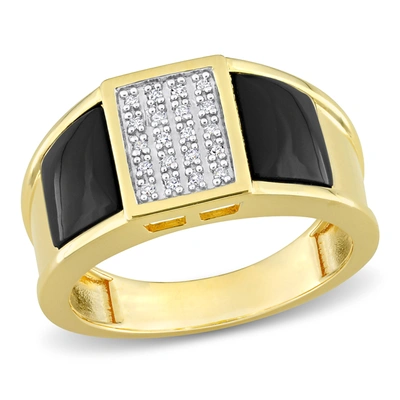 Mimi & Max 2ct Tgw Square Black Onyx And 1/10ct Tw Diamond Men's Ring In Yellow Plated Sterling Silver In Silver