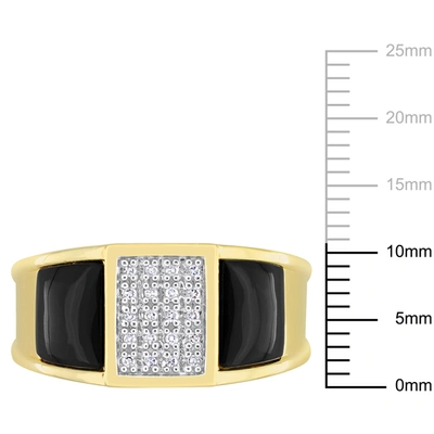 Mimi & Max 2ct Tgw Square Black Onyx And 1/10ct Tw Diamond Men's Ring In Yellow Plated Sterling Silver In Silver