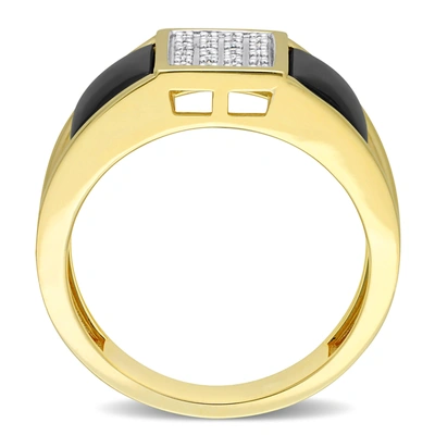 Shop Mimi & Max 2ct Tgw Square Black Onyx And 1/10ct Tw Diamond Men's Ring In Yellow Plated Sterling Silver