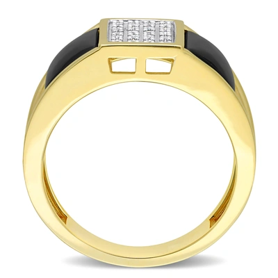Mimi & Max 2ct Tgw Square Black Onyx And 1/10ct Tw Diamond Men's Ring In Yellow Plated Sterling Silver In Silver