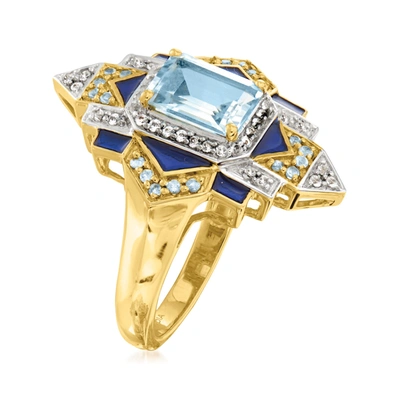 Ross-simons London Blue, Sky Blue And White Topaz Ring With Blue Enamel In 18kt Gold Over Sterling In Blue