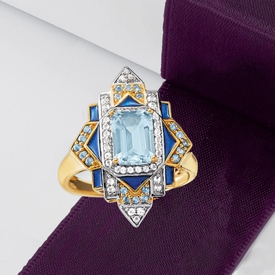 Ross-simons London Blue, Sky Blue And White Topaz Ring With Blue Enamel In 18kt Gold Over Sterling In Blue