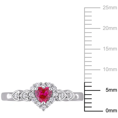 Mimi & Max 2/5ct Tgw Created Ruby Created White Sapphire And Diamond-accent Halo Heart Ring In Sterling Silver In Pink