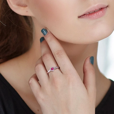 Mimi & Max 2/5ct Tgw Created Ruby Created White Sapphire And Diamond-accent Halo Heart Ring In Sterling Silver In Pink