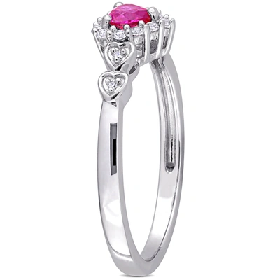 Mimi & Max 2/5ct Tgw Created Ruby Created White Sapphire And Diamond-accent Halo Heart Ring In Sterling Silver In Pink