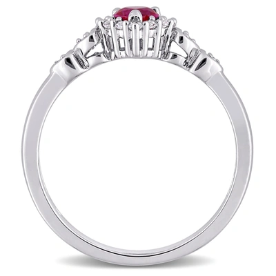 Mimi & Max 2/5ct Tgw Created Ruby Created White Sapphire And Diamond-accent Halo Heart Ring In Sterling Silver In Pink