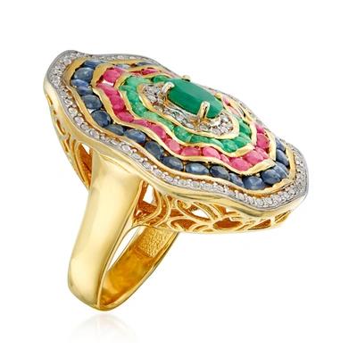 Shop Ross-simons Multi-gemstone Circle Ring In 18kt Gold Over Sterling