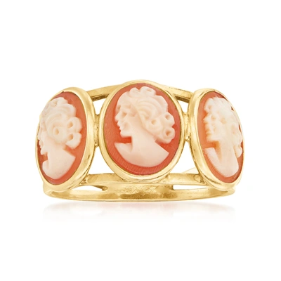 Shop Ross-simons Italian Orange Shell Cameo Ring In 18kt Gold Over Sterling