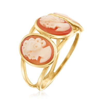 Ross-simons Italian Orange Shell Cameo Ring In 18kt Gold Over Sterling