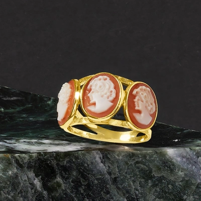 Shop Ross-simons Italian Orange Shell Cameo Ring In 18kt Gold Over Sterling