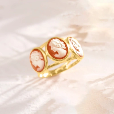 Shop Ross-simons Italian Orange Shell Cameo Ring In 18kt Gold Over Sterling