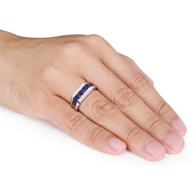 Mimi & Max 1 1/4ct Tgw Created Blue Sapphire Channel Set Men's Ring In Sterling Silver In Blue