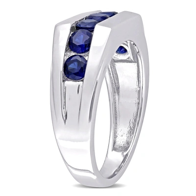 Shop Mimi & Max 1 1/4ct Tgw Created Blue Sapphire Channel Set Men's Ring In Sterling Silver