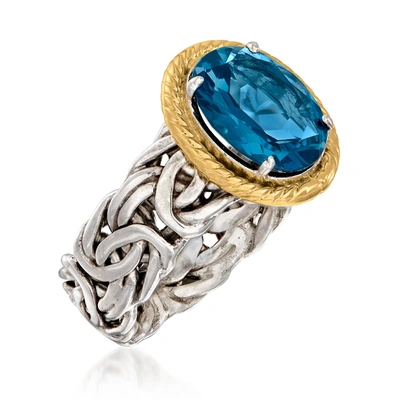 Ross-simons London Blue Topaz Byzantine Ring In 14kt Yellow Gold And Sterling Silver