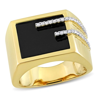 Shop Mimi & Max 5ct Tgw Square Black Onyx And 1/6ct Tw Diamond Men's Ring In Yellow Plated Sterling Silver