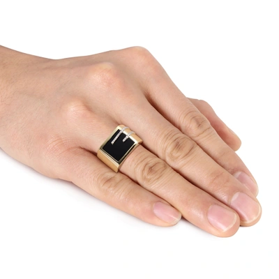 Mimi & Max 5ct Tgw Square Black Onyx And 1/6ct Tw Diamond Men's Ring In Yellow Plated Sterling Silver In Black