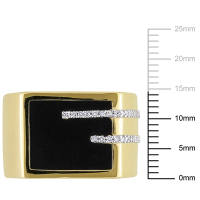 Mimi & Max 5ct Tgw Square Black Onyx And 1/6ct Tw Diamond Men's Ring In Yellow Plated Sterling Silver In Black
