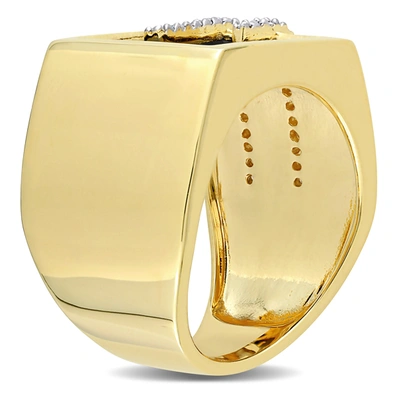 Mimi & Max 5ct Tgw Square Black Onyx And 1/6ct Tw Diamond Men's Ring In Yellow Plated Sterling Silver In Black